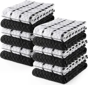 Utopia Kitchen Towels 12 Pack, 15 by 25 Inches, 100% Ring Spun Cotton Super Soft and Absorbent Linen Dish, Tea and Bar Towels Set, Black Utopia Towels
