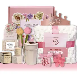 Happy Birthday Gifts for Women, 10pcs Birthday Gifts for Mom with Luxury Flannel Blanket, Pink Gift Box Set Women Birthday Gifts for Mom, Sister, Wife, Grandma, Friend, Coworker, Girlfriend