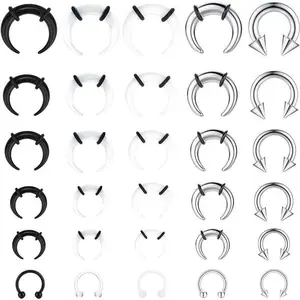 30Pcs Septum Pincher Tapers 16G 14G 12G 10G 8G 6G Horseshoe Septum Rings Stainless Steel C Shape Septum Piercing Jewelry Nose Ear Cartilage Septum Stretching Kit for Women Men Daily(Sheet)
