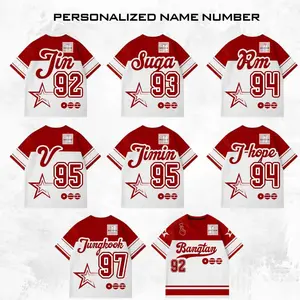 Custom Bangtan Football Jersey, Arirang World Tour Personalized Name & Number Red White Fan Jersey, Gift for ARMY and K-pop Fans