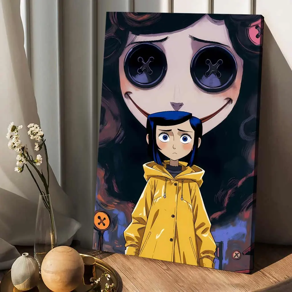 [NO FRAME] Coraline Inspired Button-Eyed Girl Poster – Creepy Gothic Dark Fantasy Wall Art - hlw10367