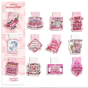 12PCS Glittery Magnetic Bookmarks, Pink Spicy Cute Book Marks for Book Lovers Gifts, Funny Bookmark Accessories for Women Teachers Students School Office Home Supplies