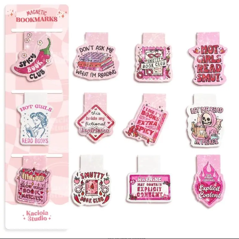 12PCS Glittery Magnetic Bookmarks, Pink Spicy Cute Book Marks for Book Lovers Gifts, Funny Bookmark Accessories for Women Teachers Students School Office Home Supplies