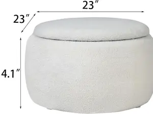 Adeco Modern Round Storage Ottoman with Removable Lid, Boucle Circle Coffee Table, End Table Footstool for Living Room Bedroom