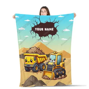Personalized Blanket, Construction Truck Blanket, Custom Name Pattern Blue Throw Blanket Comfort Warmth Soft Blanket Fleece Blanket, Sherpa Blanket, Truck Decor, Truck Lovers Gift