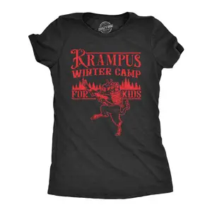 Womens Krampus Winter Camp for Kids T Shirt Funny Xmas Evil Santa Claus Monster Joke Tee for Ladies Funny Womens T Shirts Cute Vintage Fashion Casual Ladies T-Shirt Gift Christmas Tops for Women Funny Sarcastic Black -