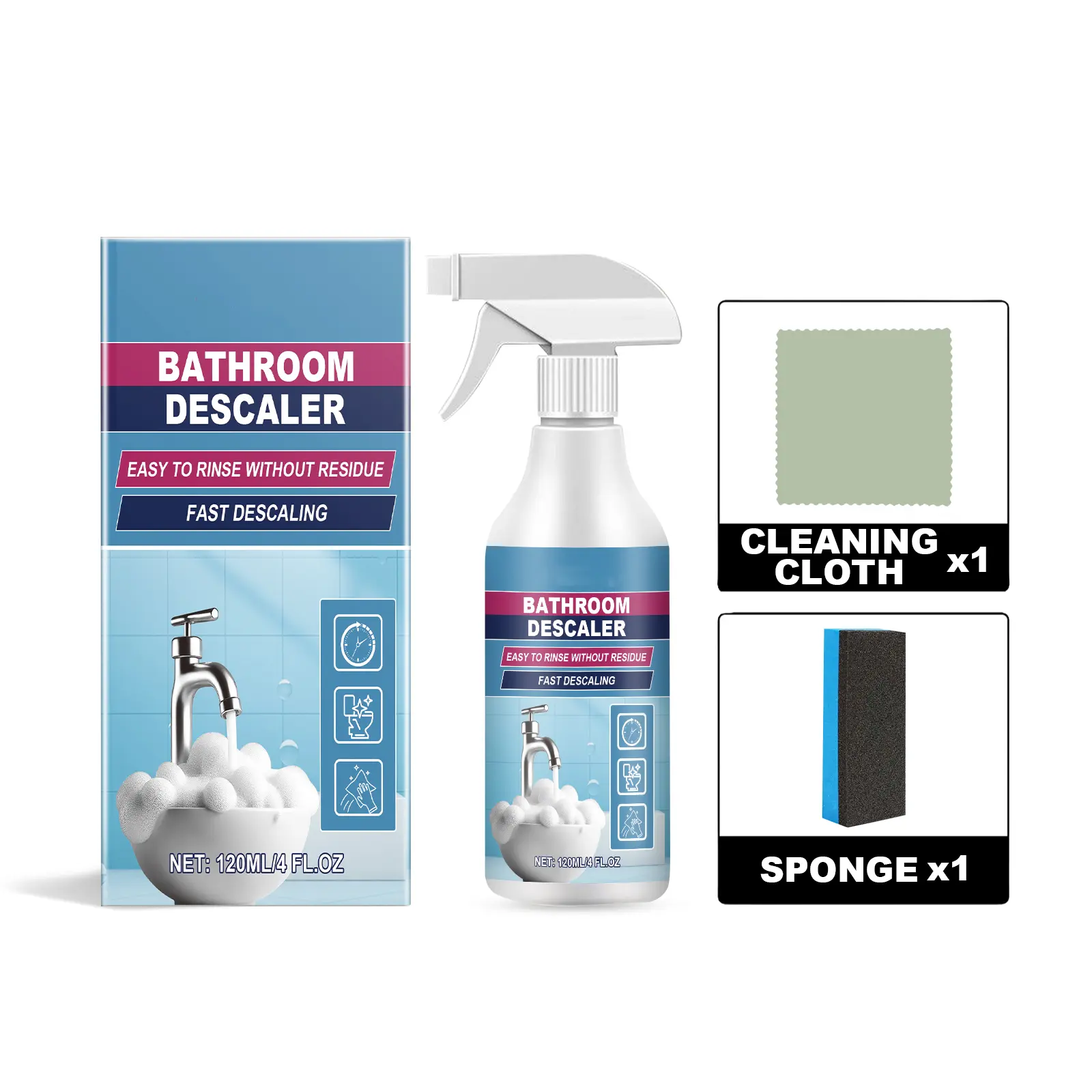 Bathroom Hard Water Stain Cleaner, Multi-Surface Shower Cleaner Removes Soap Scum for Bathtub Tile Glass Shower Head Household Cleaning