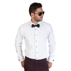 No Tags Slim Fit White Spread Collar Lay Down French Cuff Mens Tuxedo Formal Dress Shirt Combo