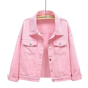 Women Denim Jacket Spring Autumn Short Coat Pink Jean Jackets Casual Tops Purple Yellow Purple Blue Loose Tops Lady OuterwearoversizedDenim jacket Long Sleeve Pastel