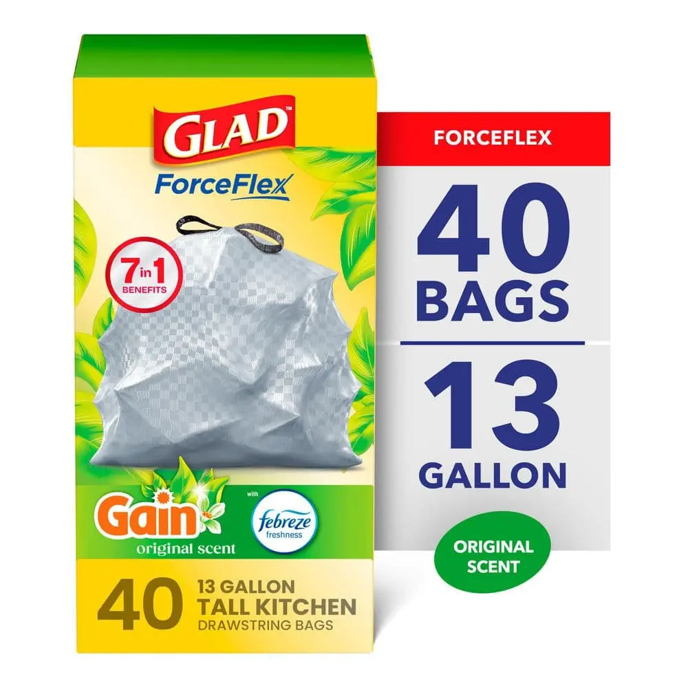 13 Gal. ForceFlex Tall Kitchen Drawstring Gain Original with Febreze Trash Bags (40-Count)