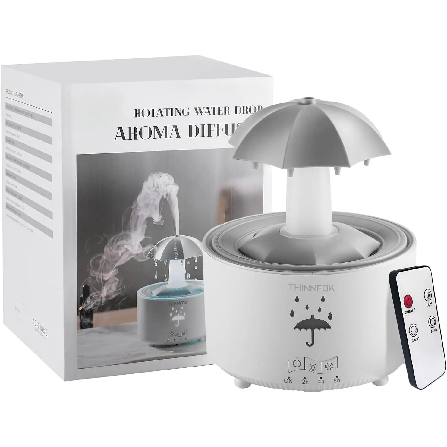 Bedroom Humidifier Aromatherapy Essential Oils Diffuser Quiet Ultrasonic Cool Mist Humidifier with 7 - Color Breathing LED Light Rotating Umbrella Rain Drops Ideal for Holiday Gifts at Home
