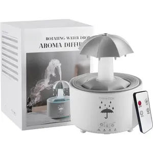 Bedroom Humidifier Aromatherapy Essential Oils Diffuser Quiet Ultrasonic Cool Mist Humidifier with 7 - Color Breathing LED Light Rotating Umbrella Rain Drops Ideal for Holiday Gifts at Home