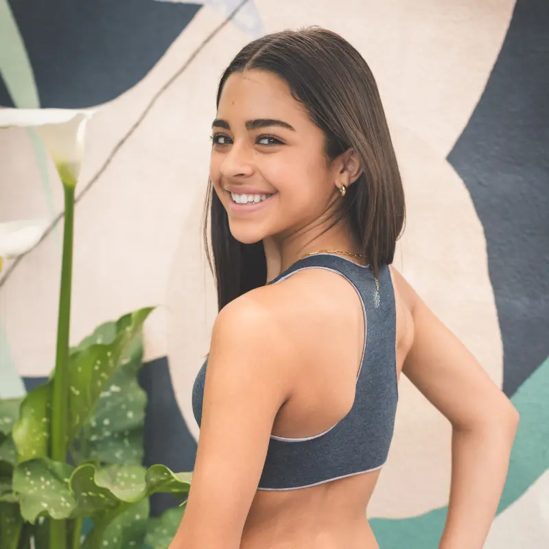 Women's, Teen BLEUET Aster Racerback Sports Bra - Ultra-Soft Reversible Dual-Layer Seamless Construction Yoga Clothes with Support for AA-C Cups