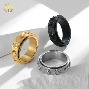 Star, Moon, Sun Rotating Ring | Titanium Steel Stress Relief Ring | Stainless Steel Unisex Ring | Fashionable & Versatile | Gift for Boyfriend or Husband   SF-295