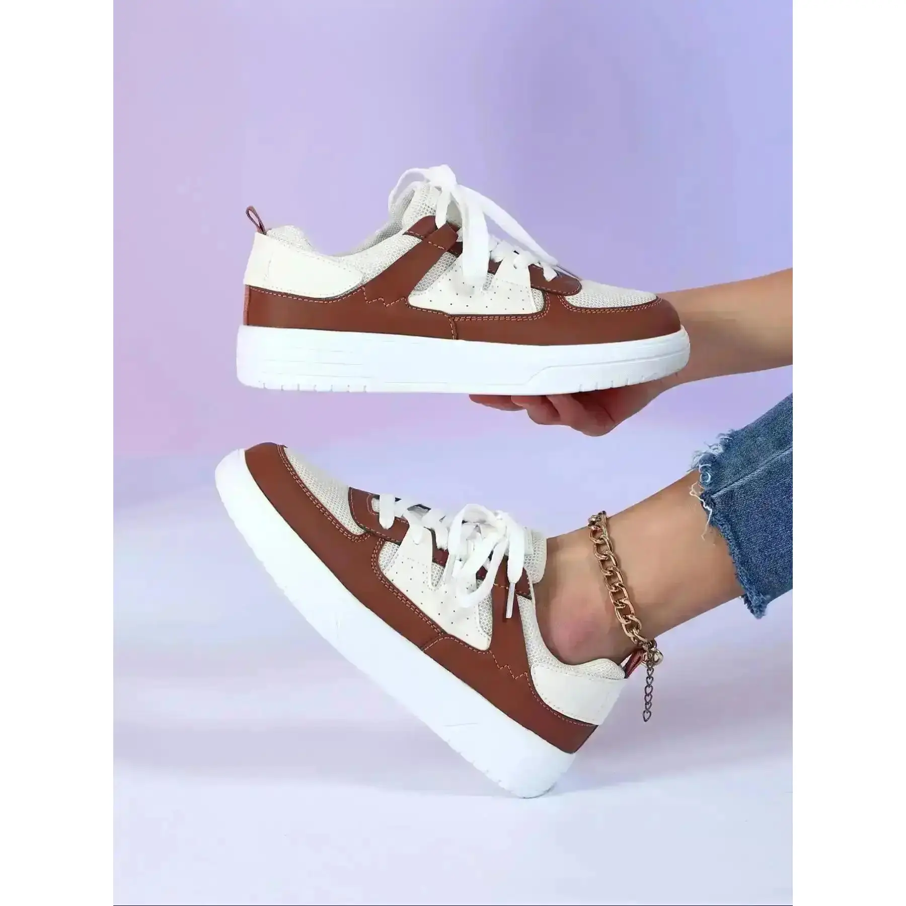 Women's Fashionable Colorblock Lace Up Low Top Sneakers Casual Comfortable Breathable Athletic Sports Running Shoes All-match Basic for Daily Wear Colorful all day comfort practical performance everyday Fashion