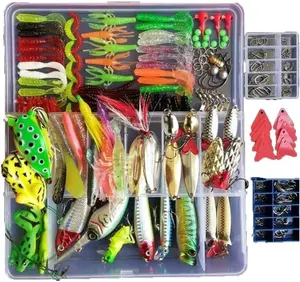 275Pcs Fishing Lure Set Kit Soft and Hard Lure Baits Tackle Set Bionic Bass Trout Salmon Minnow Popper Crank Rattlin Pencil Plastic Topwater Frogs Lure Metal Lures Spinner