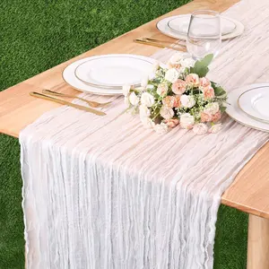 13.3FT White Cheesecloth Table Runner Transparent Boho Table Runner Rustic Gauze Wedding Dining Table Decorations for Holiday Birthday Party  Shower Event Decorations