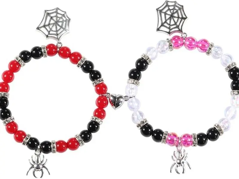 2pcs Spider Friendship Bracelet Stretch Bracelets With Spider Charm For Couple Halloween Valentines Christmas Birthday Gifts Trendy Bangles