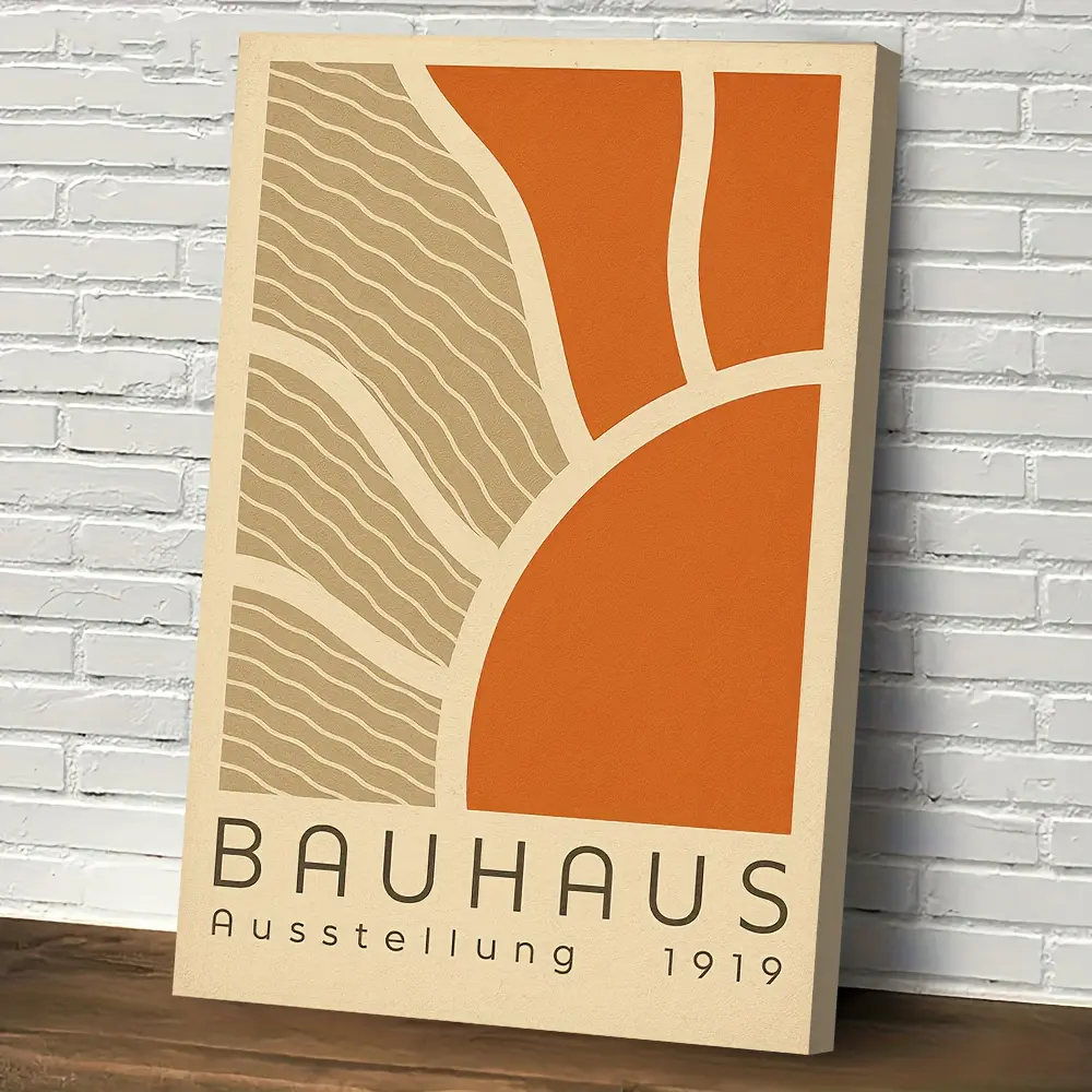 1pc Bauhaus 1919 Vintage Geometric Graphic Poster Canvas Print with Wooden Frame - Fade-Resistant Home Inspo Decor, Anime & Fantasy Vehicles Hanging Art for Home, Office - Easy to Hang