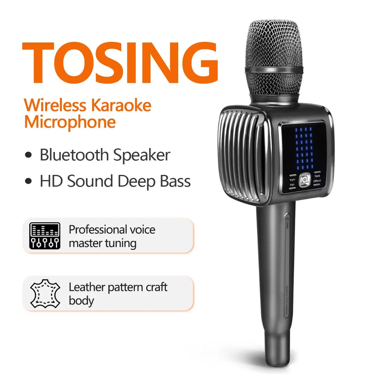 TOSING G6 PRO Wireless Condenser Karaoke Microphone with Bluetooth Speaker - Rechargeable Portable Handheld Mic, USB Audio Connection, Noise Reduction, Smartphone Compatibility (iOS&Android), User Manual, Streaming, Charging Cable for Birthday, Home Use