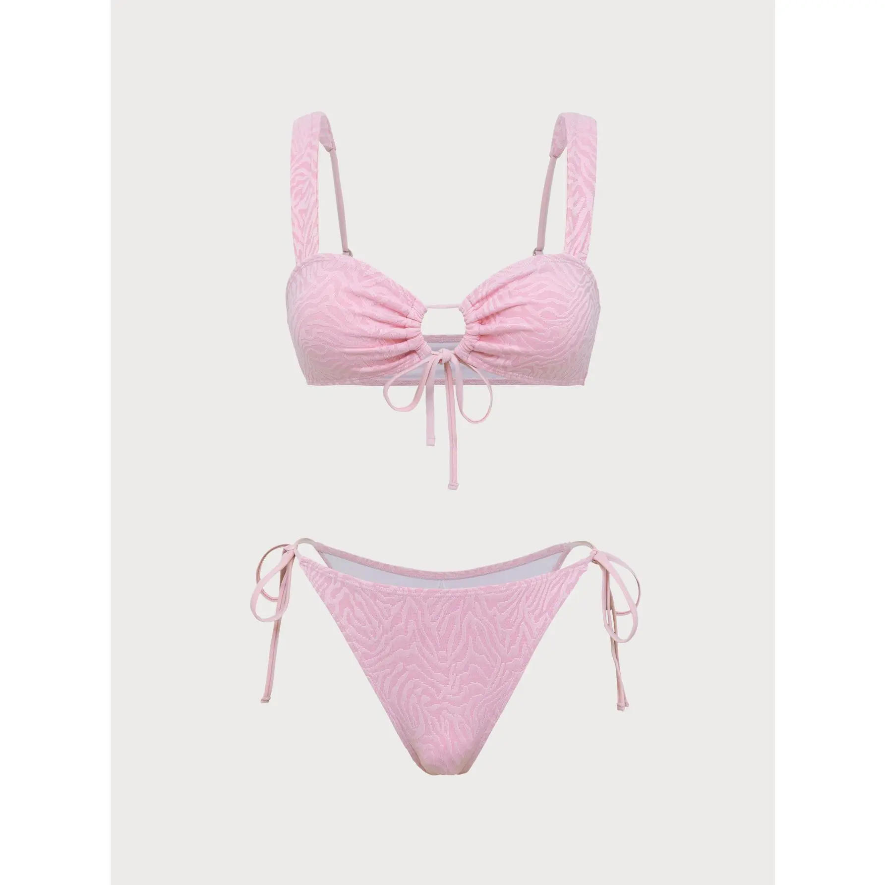 SAMIOL Women's Pink Zebra Pattern Hollow 2-Piece Beachwear Swimsuit - Back Snap Closure, Stable Support, Soft Fabric, Easy-On Structure, Fashion Bikini Outfit for Outdoor Beach Activities, Bikini Swimsuit Outfit