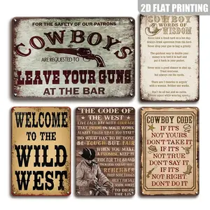 Vintage Metal Tin Signs Set, Wild West Cowboy Themed Posters, Wall Art Decoration, Western Decor for Cowboy Cowgirl Enthusiasts, Home Bedroom Living Room Decor, Vintage Plaque Decor, Rustic Design, Funky Western Decor