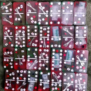 Epoxy Resin Dominos Set Work Hard Play Hard Unique Design and Tools Motif