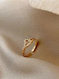 Dainty double-heart crystal ring, adjustable open band Ideal for work, hangouts, and gifting! Heart Shaped Ring Adjustable Rings Fashion Heart Rings