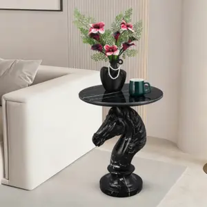 New Accent Table Animal Statue End Tables Livingroom, Decorative flower pot display stand，Modern Marble Top Sculpture Side Table Accent Furniture