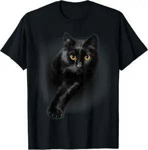 100% CottonBlack Cat Yellow Eyes T-Shirt Cats Tee Shirt Gifts T-Shirt