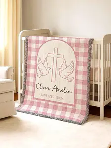 Baptism Baby Blanket Cross Girl Personalized Christening Gift Goddaughter Baptism Keepsake - Cotton Woven or Fleece Blanket
