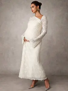 ELARA White Maternity Dress Spring Season One Shoulder Elegant Look
