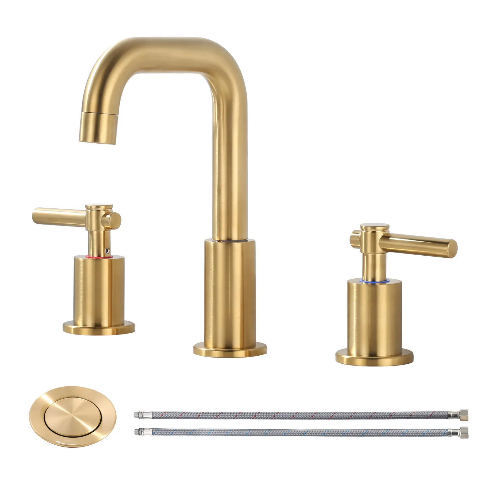 WOWOW Vintage Classic French Country Garden Bathroom Faucet, Brushed Gold 8 In Widespread Double Handle High-Arc, Ergonomically Designed Handles, Adjustable Flow, Ceramic Cartridge, Pop-up Drain Kit, Honeycomb Mesh