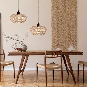 Plug In Pendant Light Woven Rattan Hanging Light Rustic Wicker Retro Lamp