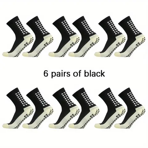 Soccer Socks Grip Socks Men's Anti Slip Non Slip Grip for Soccer Football, Basketball Pilates (6 Pairs)