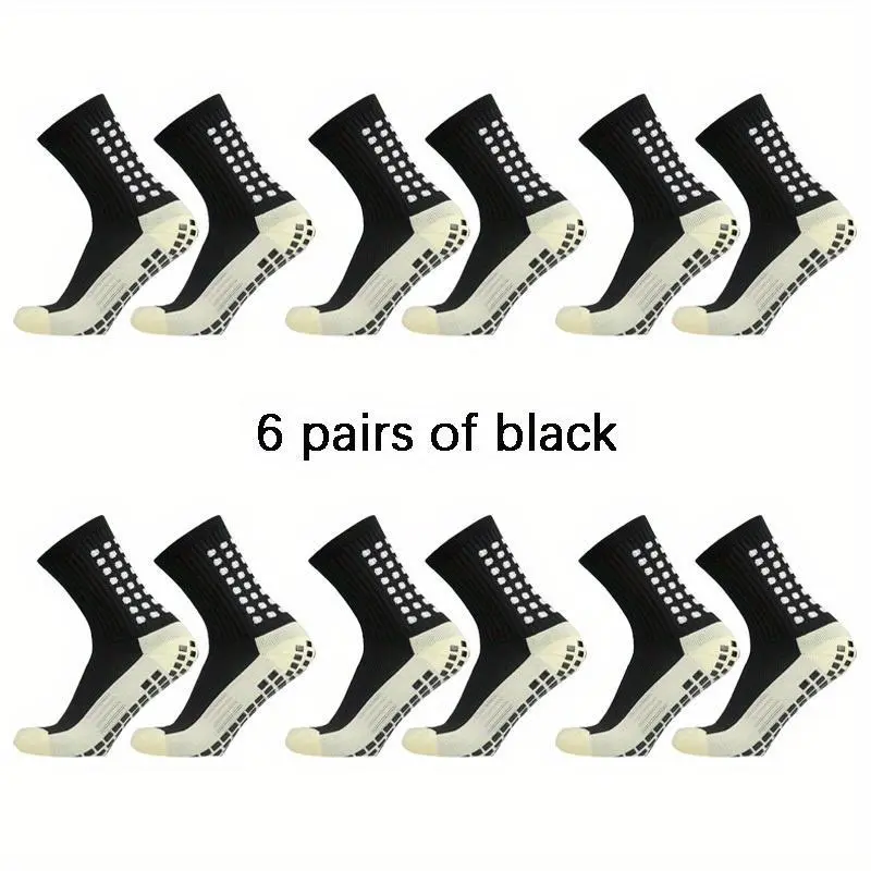 Soccer Socks Grip Socks Men's Anti Slip Non Slip Grip for Soccer Football, Basketball Pilates (6 Pairs)