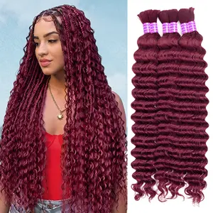 99J Burgundy Deep Wave Bulk Human Hair For Braiding No Weft Deep Curly Human Hair for Boho Braids 100g/pc