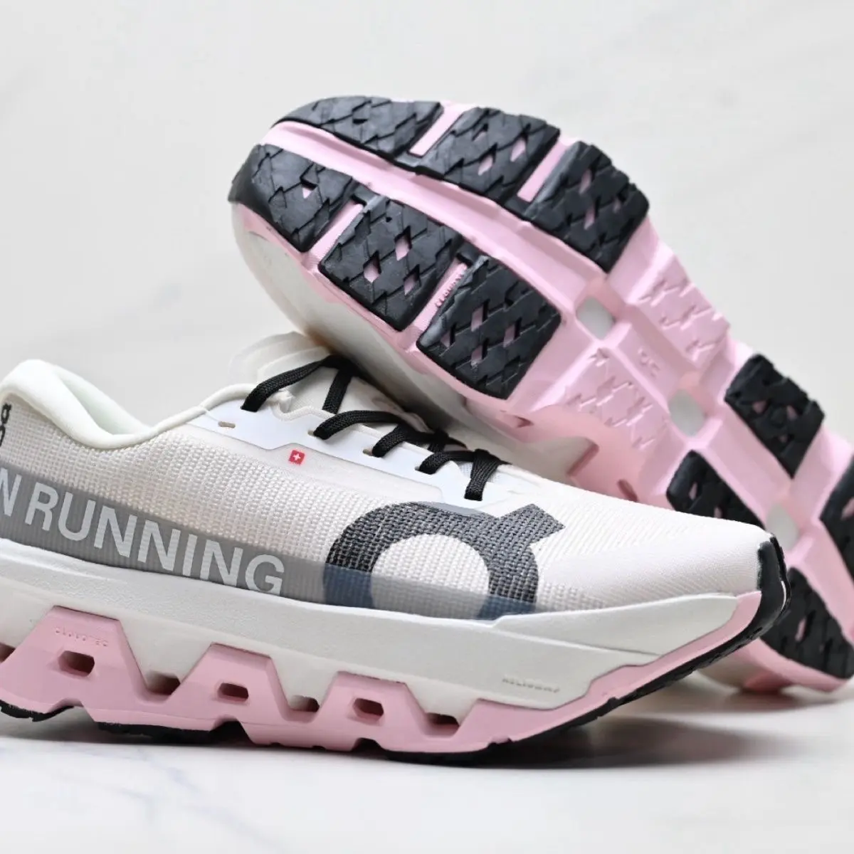 Unisex White Mesh Running Shoes with Pink Hollow Cushion Midsole, Deep Groove Rubber Outsole delivers shock absorption and strong traction for daily jogging and outdoor sports