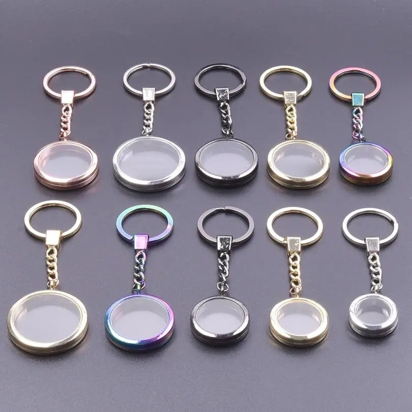 1Pc 25-40mm Openable Round Reliquary Photos Locket Pendant Keychain Glass Memory Cremation Ashes Relicario Men Keyring Jewelry