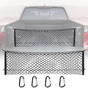 Truck Bed Cargo Net with with 4 Self-Locking Metal Carabiners, 49x15.2 Inch Elastic Mesh Net Organizer, Wear and Tear Resistant