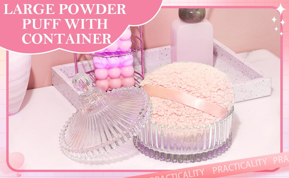 Extra Large Body Powder Puff and Container, 6 Inch Oversize Dust Powder Puff for Baby Women Dusting Powder