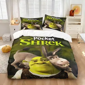 Shrek Printed Duvet Cover Set Comprising 1 Duvet Cover and 1/2 Pillowcase without Filler an Ideal Gift for Shrek Enthusiasts Exuding a Trendy Cartoonish Vibe Soft & Stylish Bedding Set Adds Soft & Stylish Bedroom Bedding