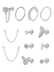 Women's Elegant Rhinestone Decorated Earrings Set, Exquisite Trendy Butterfly & Feather Design Stud Earrings & Chain Earrings, Chic Gorgeous Jewelry As Gift for Girlfriend