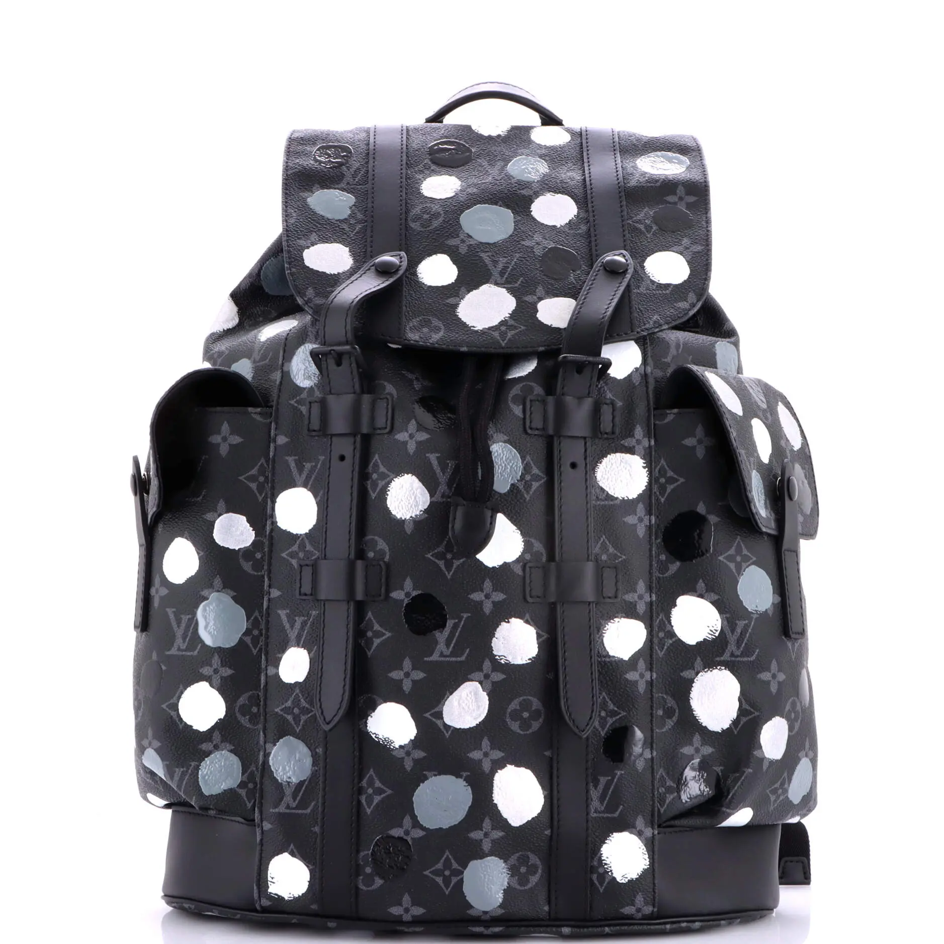 Pre-owned Louis Vuitton Canvas Coated Backpacks Christopher Backpack Yayoi Kusama Painted Dots Monogram Eclipse Canvas MM by Rebag