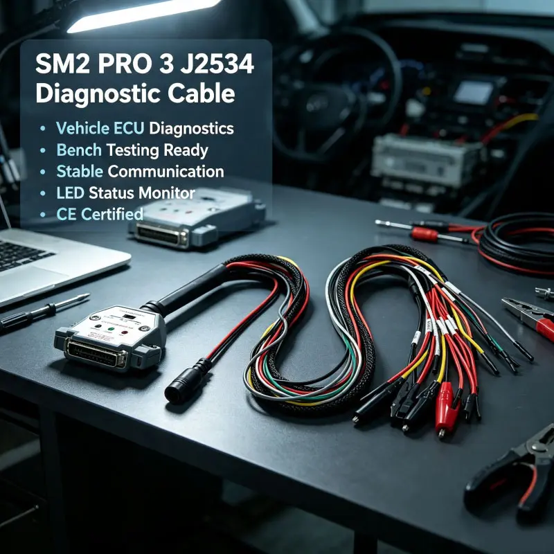 SM2 PRO 3 J2534 ECU Diagnostic Cable with LED Lights DB25 Bench Pinout KLINE/CAN-H/CAN-L Boot Bench Tool for VCI Read