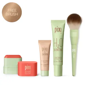 Mini Complexion Besties - Juicy | Hydrating Primer, H2O Skin Tint & On-the-Glow Blush Petite Stick Set + Free Face Brush | Dewy, Even Skin, Lightweight Coverage & Glow-Boosting Makeup Routine | Travel Size Kit
