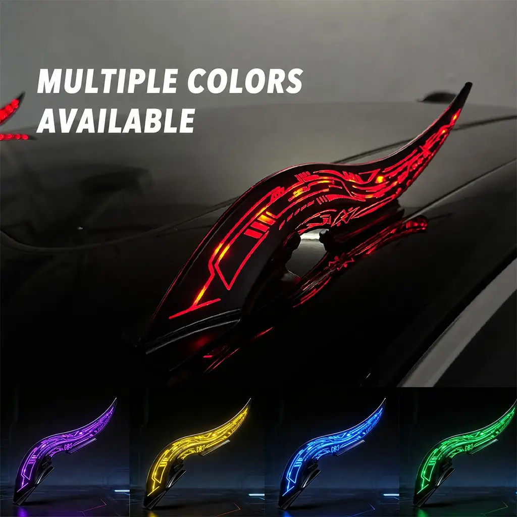 Pack of 2 Universal Cyberpunk Dragon Horn Car Exterior Decoration,32LED Modes,Type-C Rechargeable, Easy Install , Suitable for Various Cars, Stylish and Functional