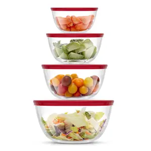 JoyFul Large Glass Mixing Bowls with Lids, Set of 4, Lead-Free Glass, BPA-Free Lids
