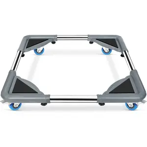 Mini Fridge Stand Furniture  Mobile Roller with 4 Locking Wheels-Base Adjustable Refrigerator Washing Machine Stand Moving Cart- Appliance  Cart Roller Pedestal -Grey