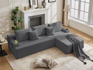 106" Cloud Sectional Couch, Modular Sectional Sofa with L-Shape Chaise, Corduroy Boneless Couch with Deep Seat, Upholstered Sofa for Living Room, No Assembly Required(Right-Facing Chaise, Dark Grey)